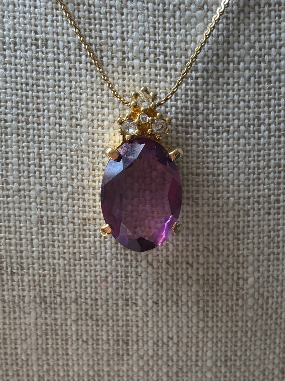 🟡Authentic Christian Dior Vintage Amethyst Necklace W/Clear Crystals & Gold Tone - Picture 3 of 12